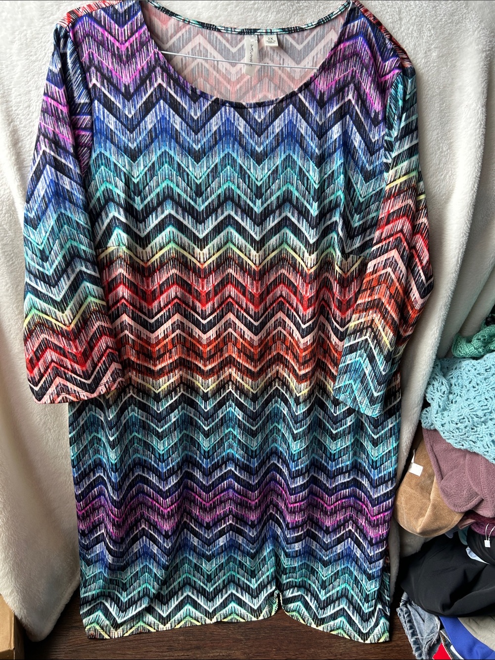 Vibrant rainbow Women’s Multi-Color Chevron Print Top - Scoop Neck 2X